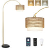 Gold Arc Floor Lamp, Rattan & Linen Shades