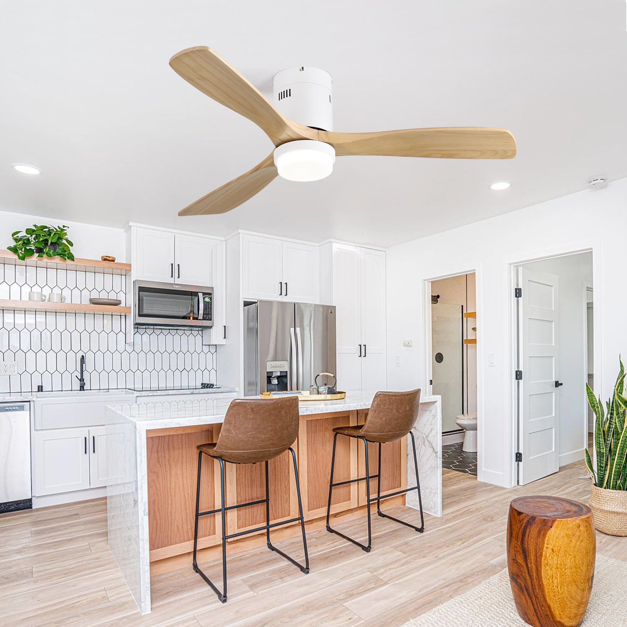 52 Inch Wooden Ceiling Fan With 18W Led Light 3 Solid Wood
