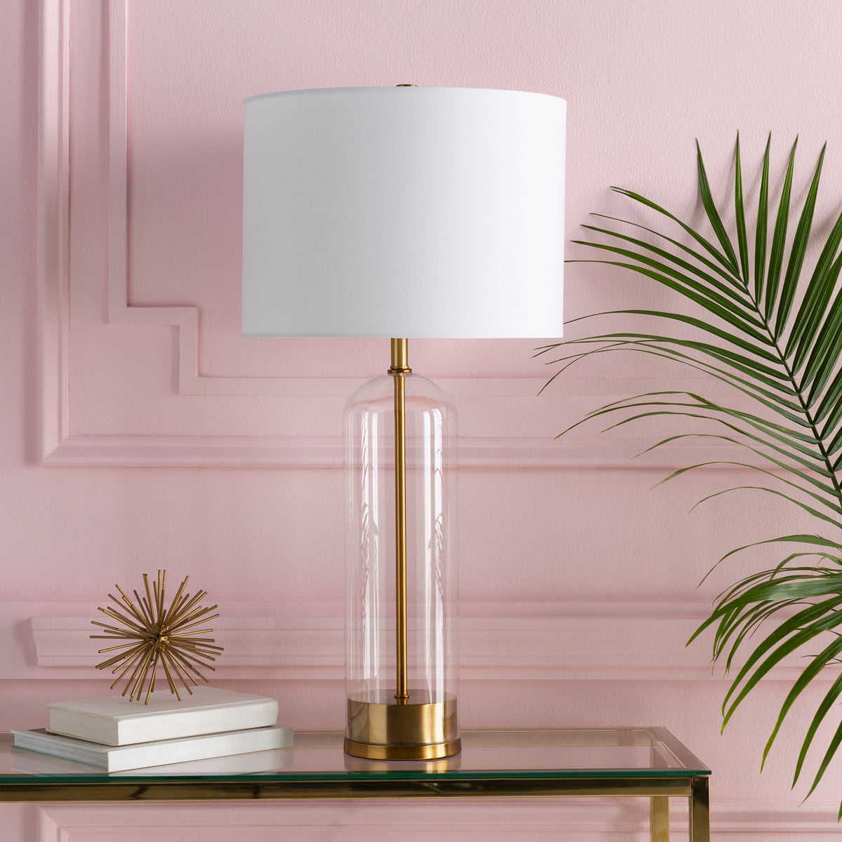 Carthage 29" Glass Table Lamp, Translucent Clear, Painted Gold