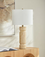 Colonna 26" Travertine Table Lamp, Natural Beige