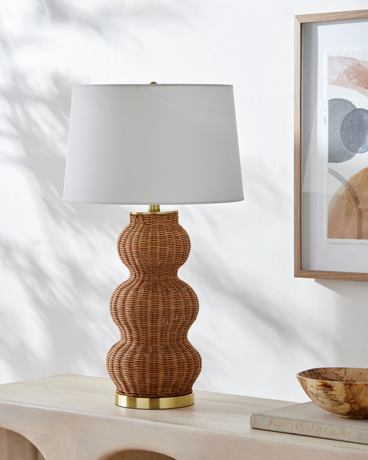 Cazorla 28" Rattan Table Lamp, Painted Tan