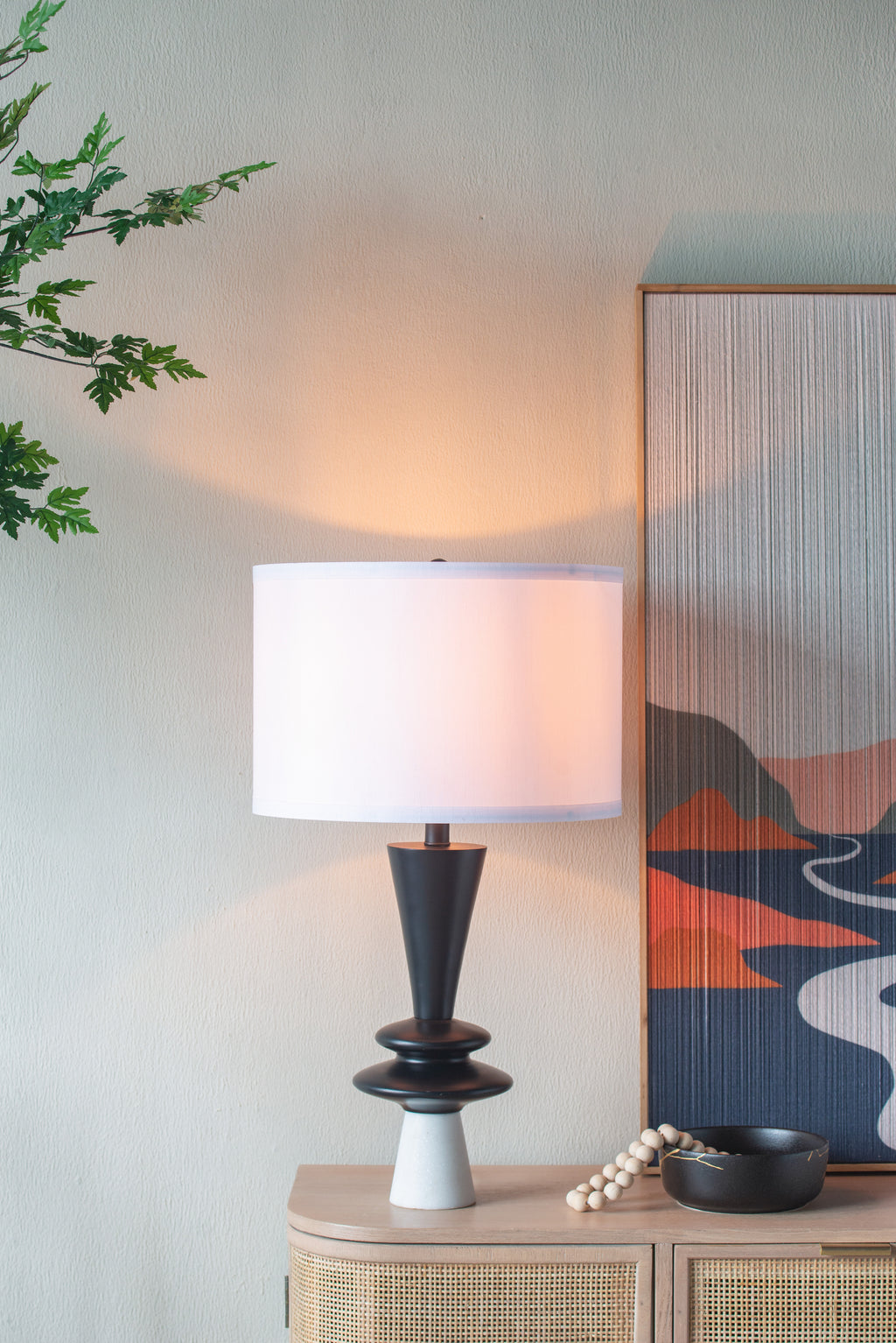 D15x26.7" Black Aluminum Table Lamp with Two Varying Disc
