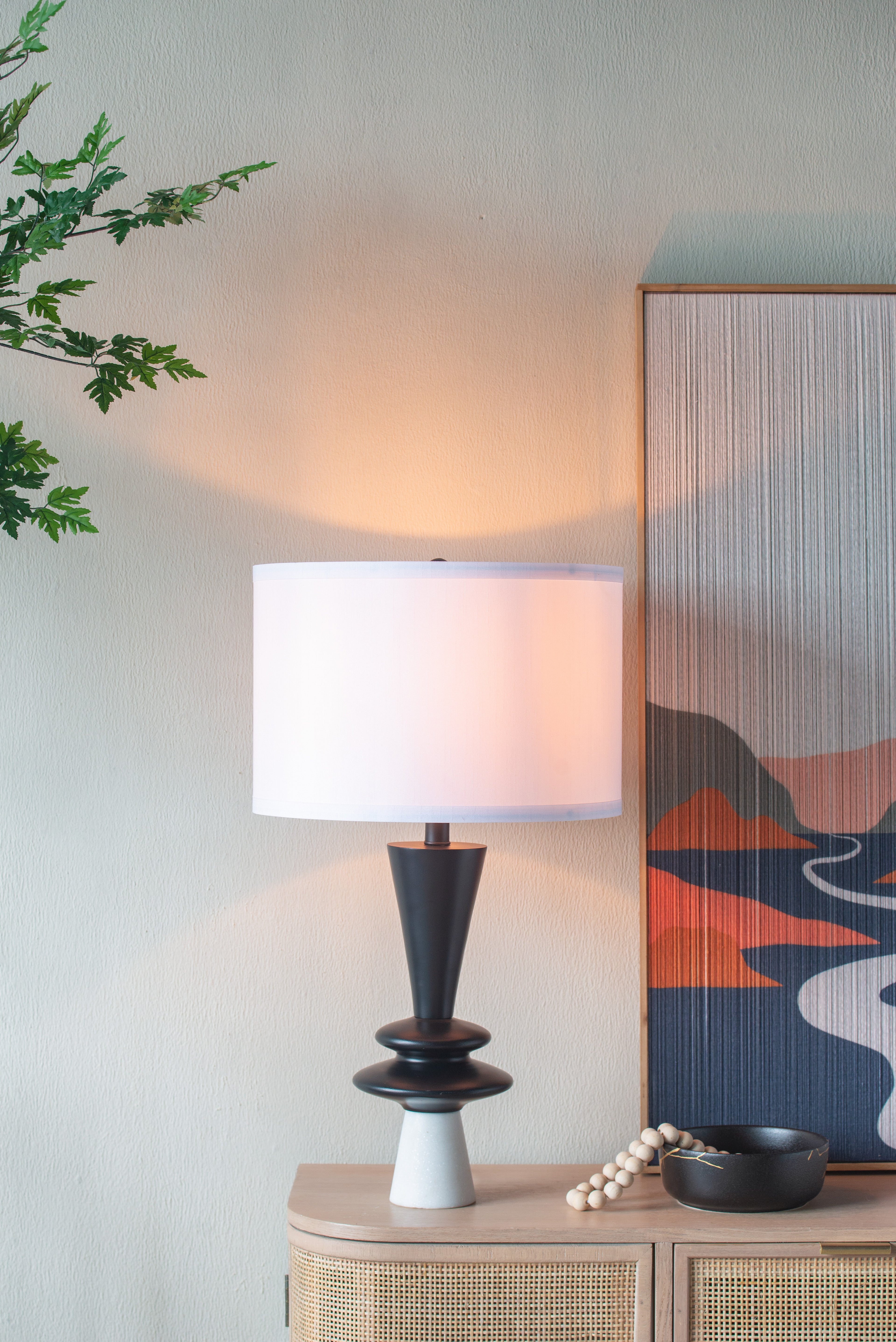 D15x26.7" Black Aluminum Table Lamp with Two Varying Disc