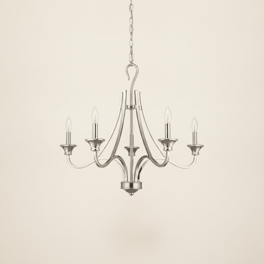 Nickel Candle Style Five Light Metal Dimmable Chandelier - hero