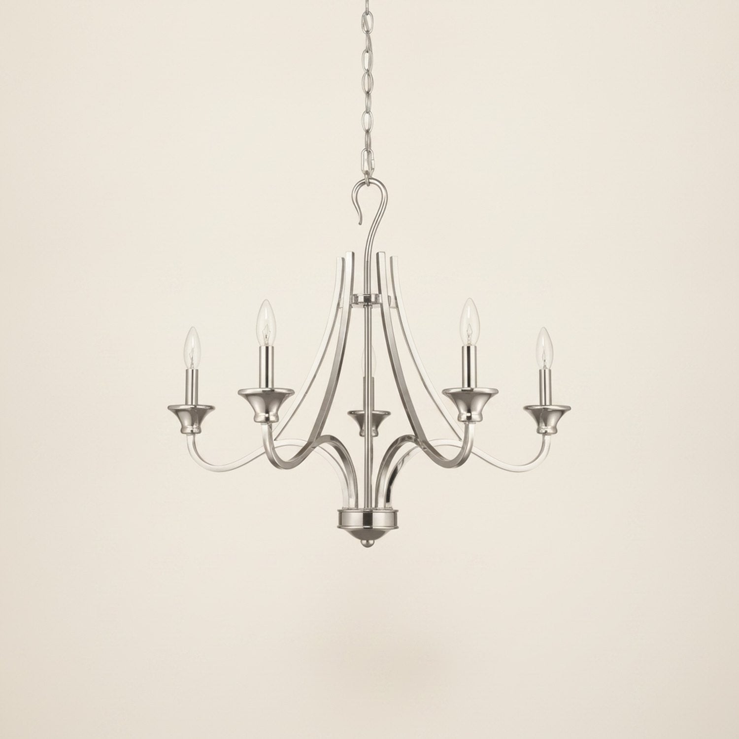 Nickel Candle Style Five Light Metal Dimmable Chandelier - hero