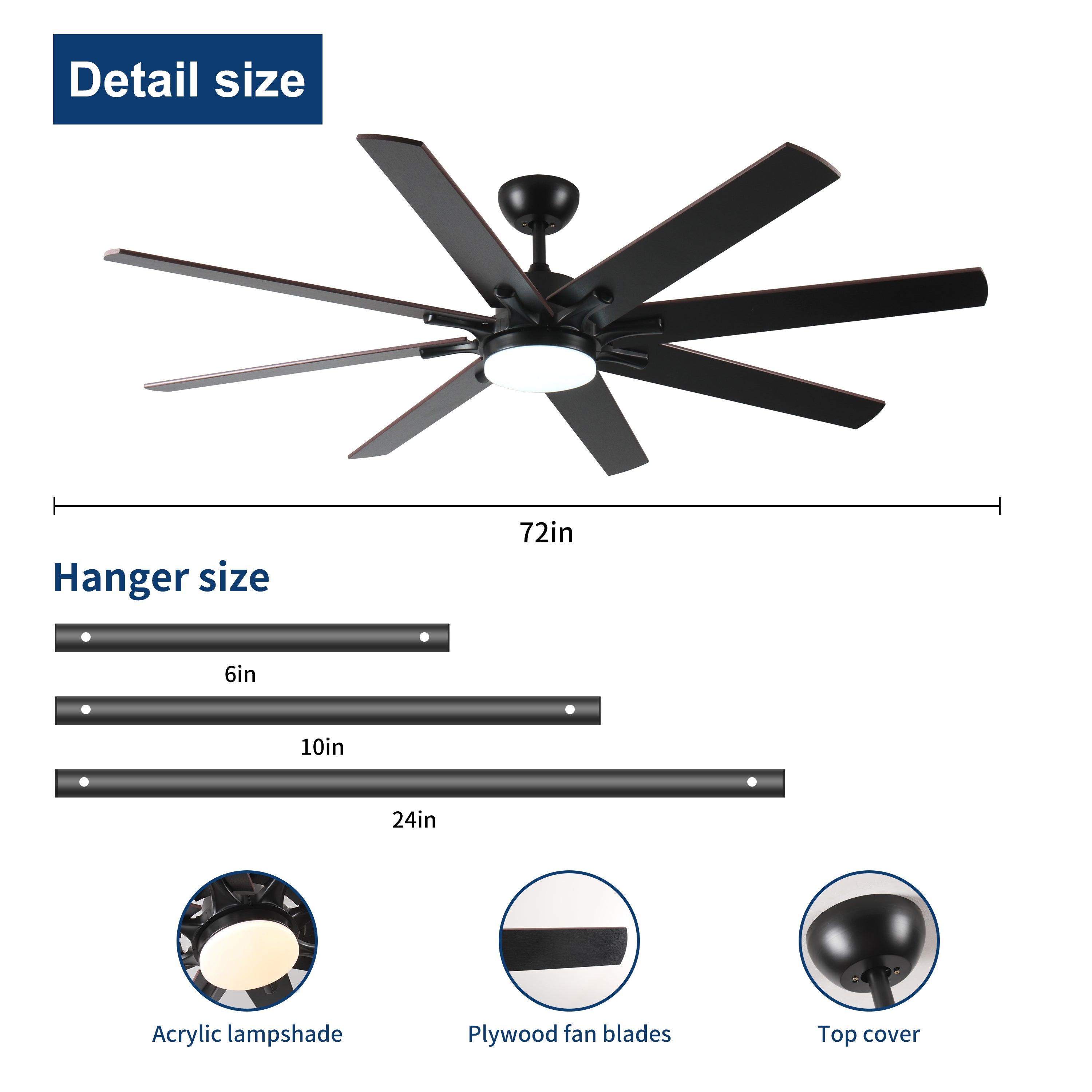 72 inch Large Ceiling Fans with Lights and Remote