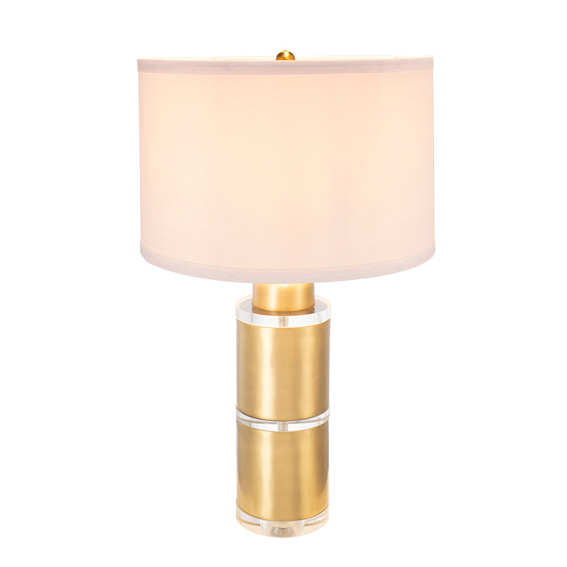 D15x25.5" Gold and White Cylinder Table Lamp with Drum