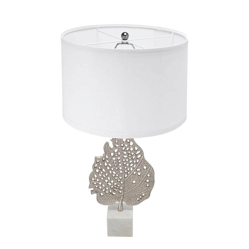 D15x29.3" White and Silver Leaf Table Lamp with Drum Shade