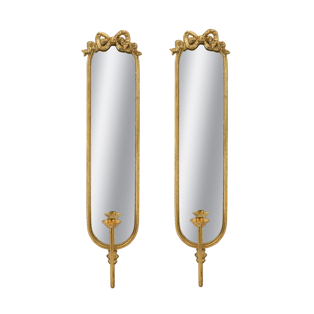 Set of 2 6x4.5x28" Gold Mirrored Wall Sconces Light Fixture
