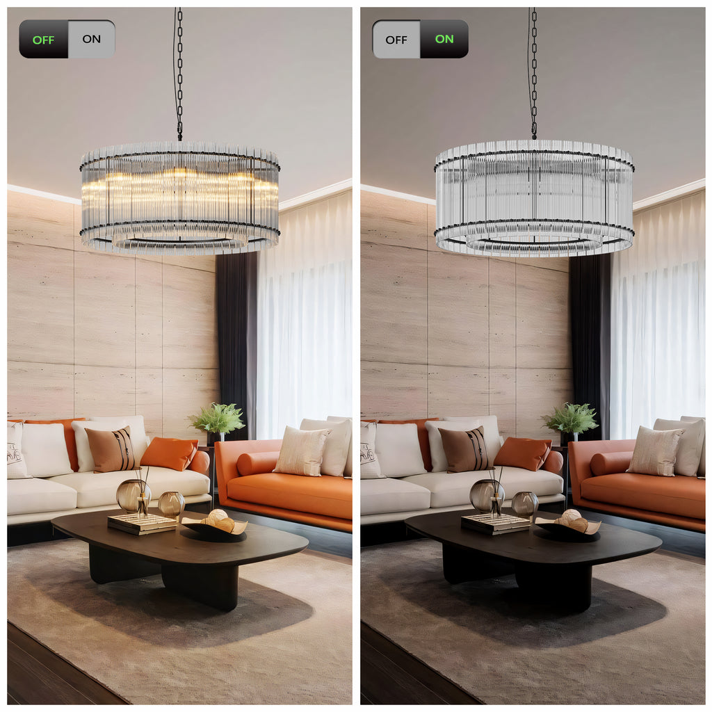 37" Modern Black Round Chandelier