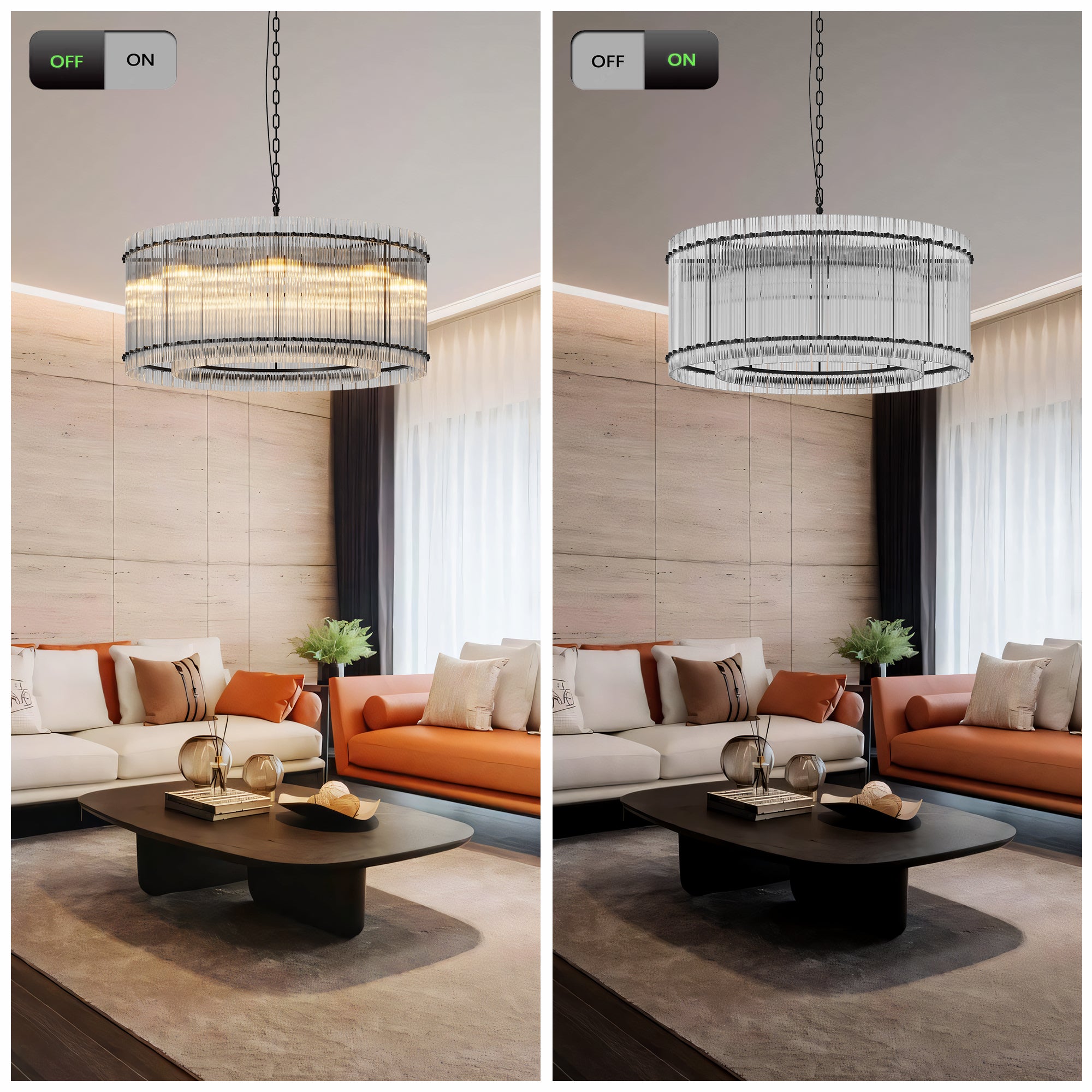 37" Modern Black Round Chandelier