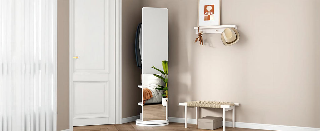 Astrid Full-Length Mirror with Coat Rack, 69", White