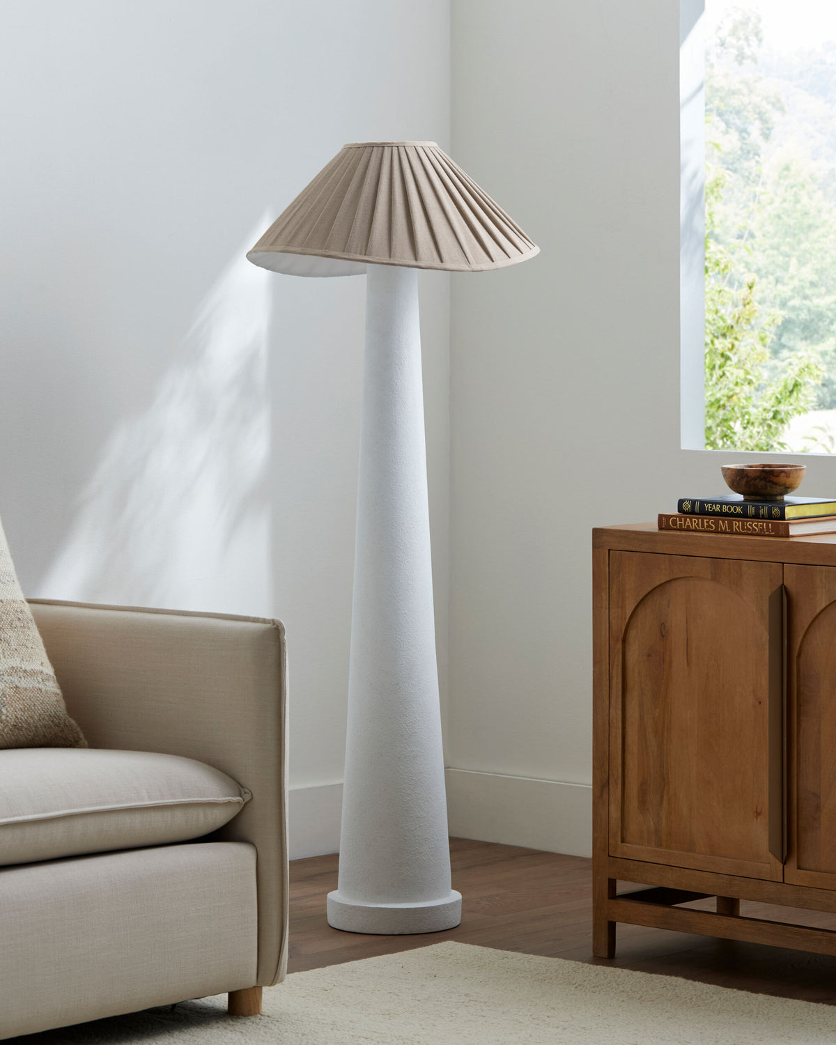 Docia 61" Polystyrene Floor Lamp, Hand Painted White