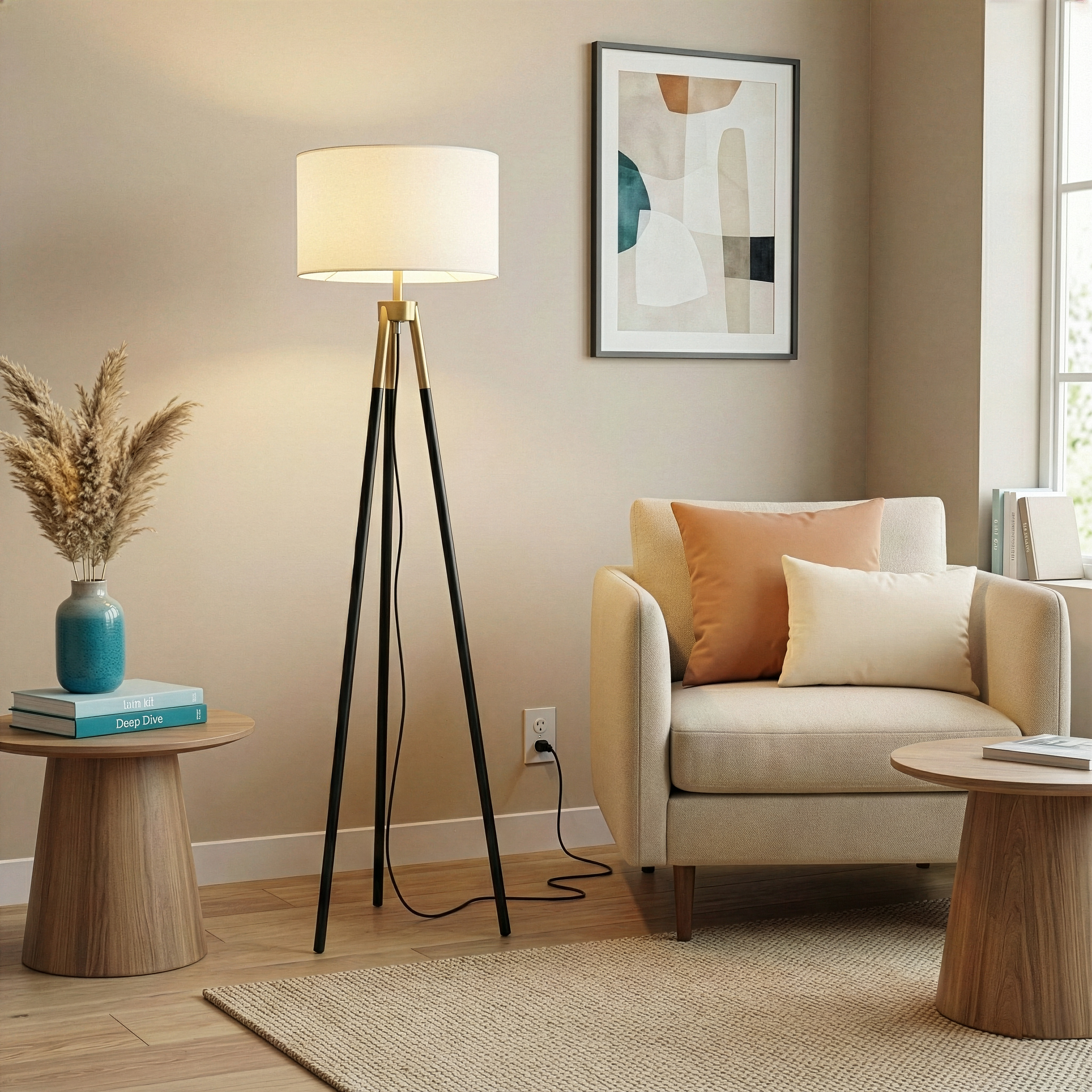 Sway Brassed Gold Floor Lamp with On/Off Switch Triple