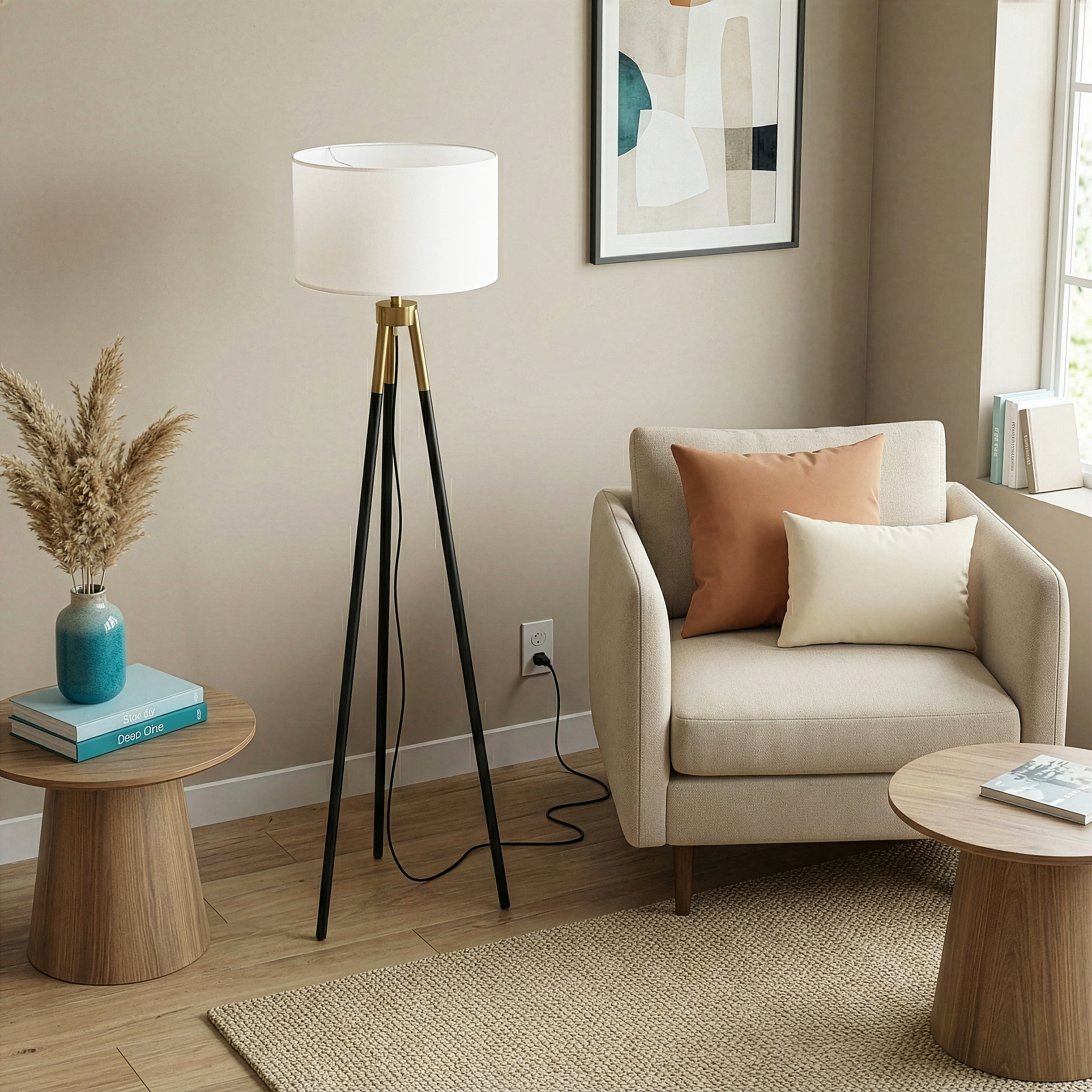 Sway Brassed Gold Floor Lamp with On/Off Switch Triple
