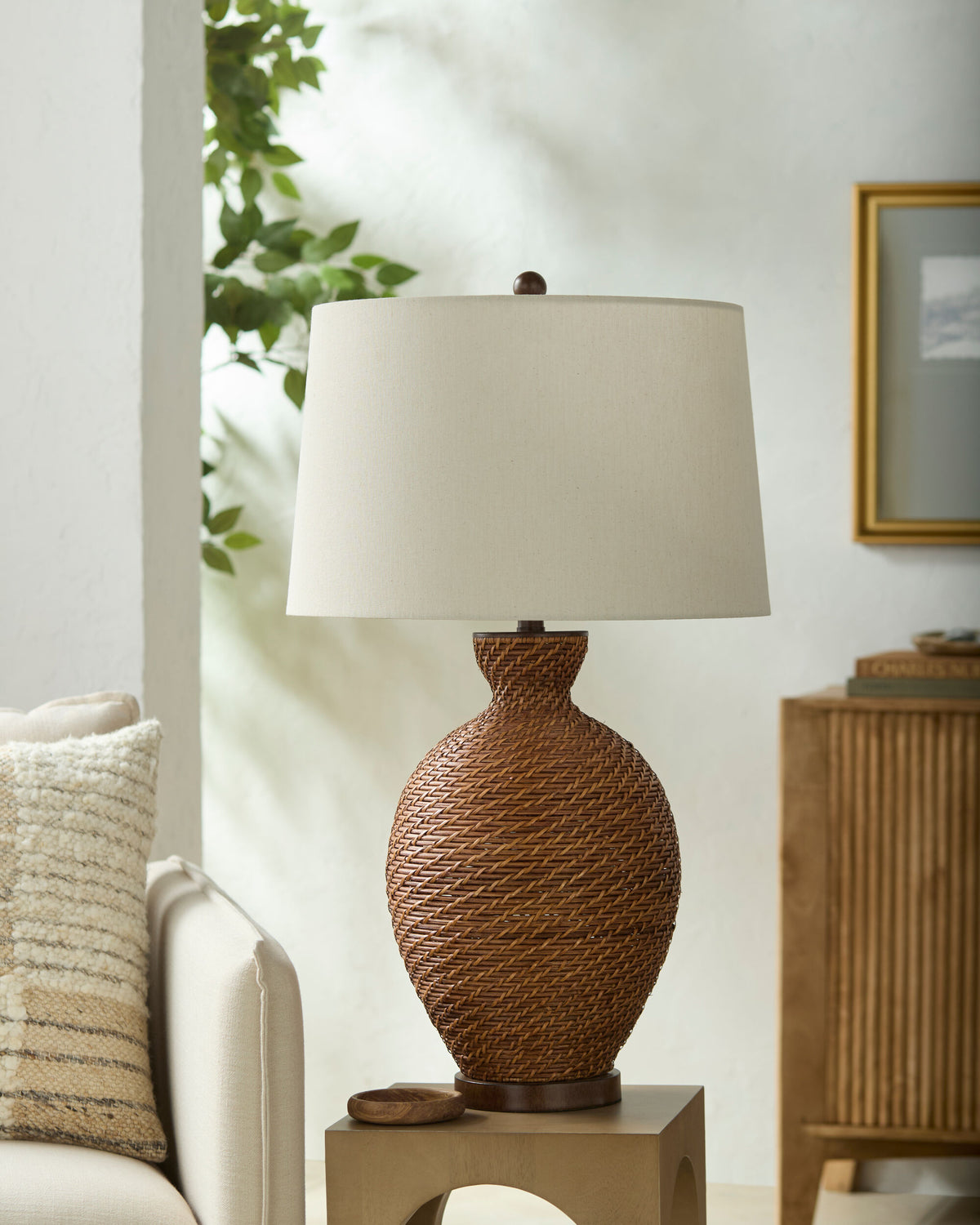 Dingle 32" Rattan Table Lamp, Painted Dark Brown