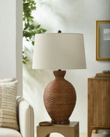 Dingle 32" Rattan Table Lamp, Painted Dark Brown