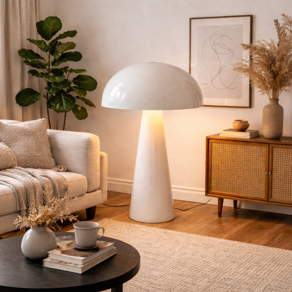 White Floor Lamp With Dome Shape