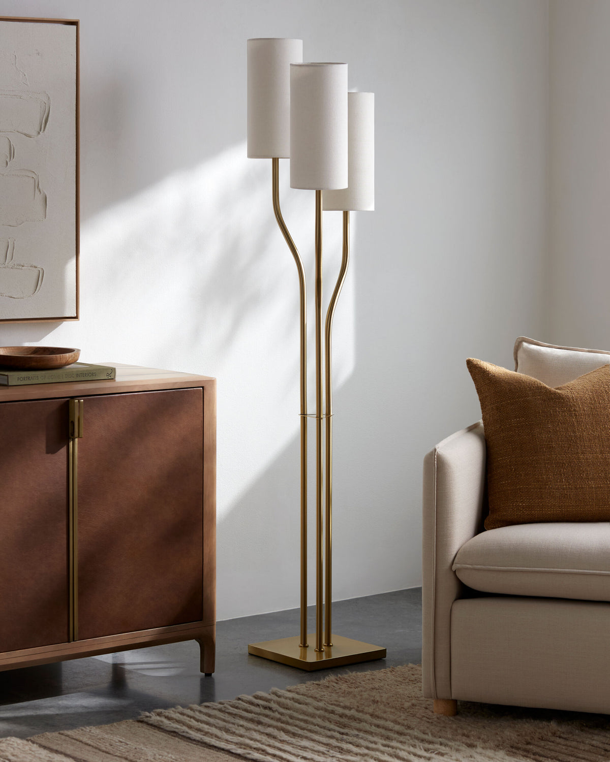 Dudley 68" Iron Floor Lamp, Metallic Metallic Brass