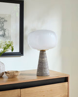 Domara 15" Travertine Table Lamp, Natural Gray