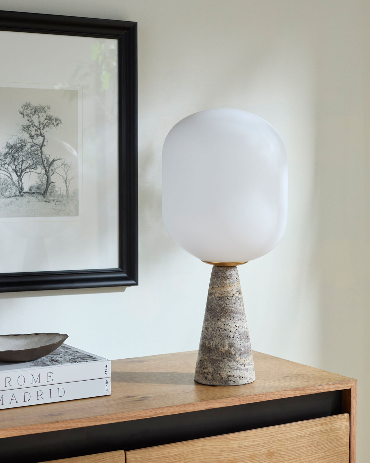 Domara 19" Travertine Table Lamp, Natural Gray