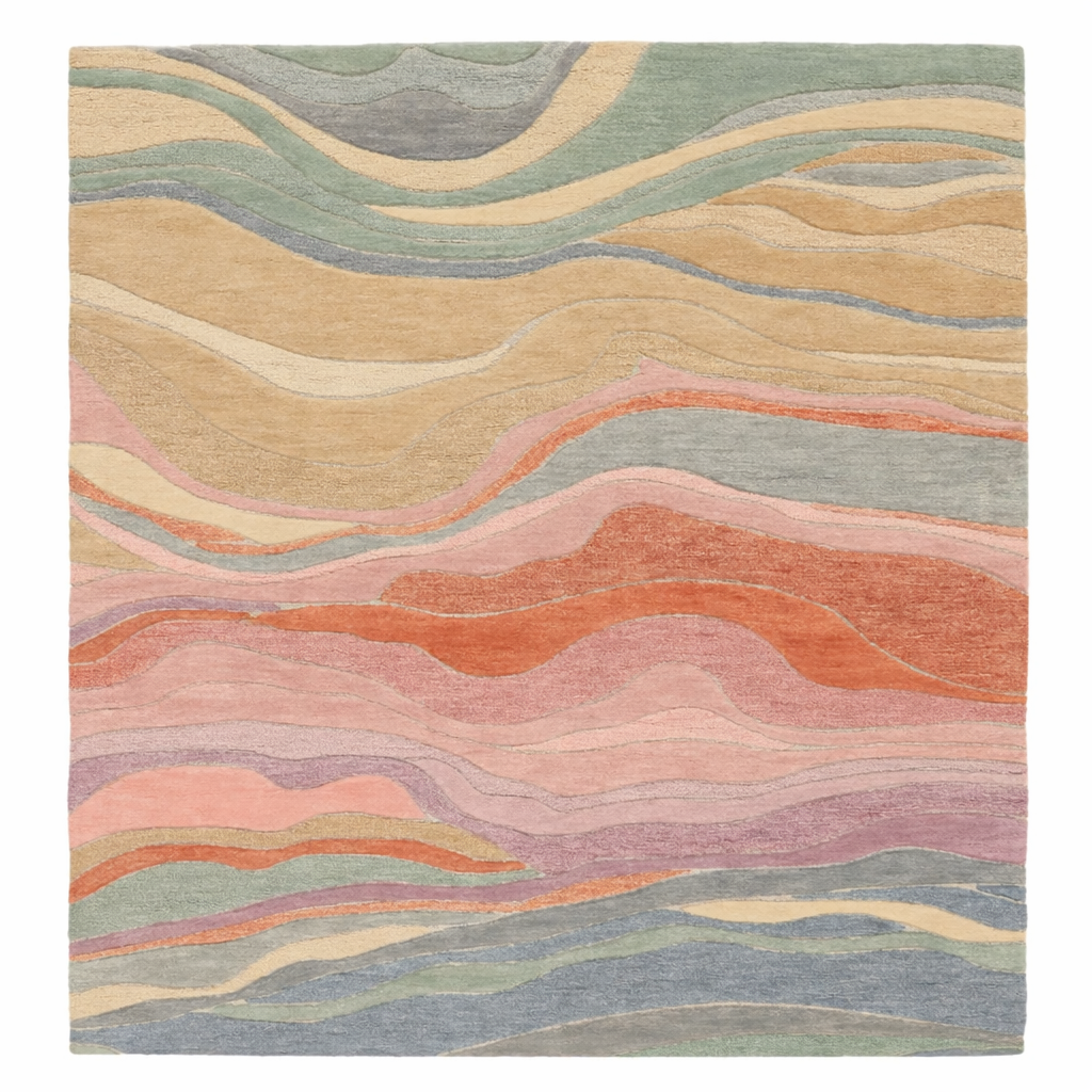 Wielobarwny Dywan Wełniany O Płynnym Deseniu