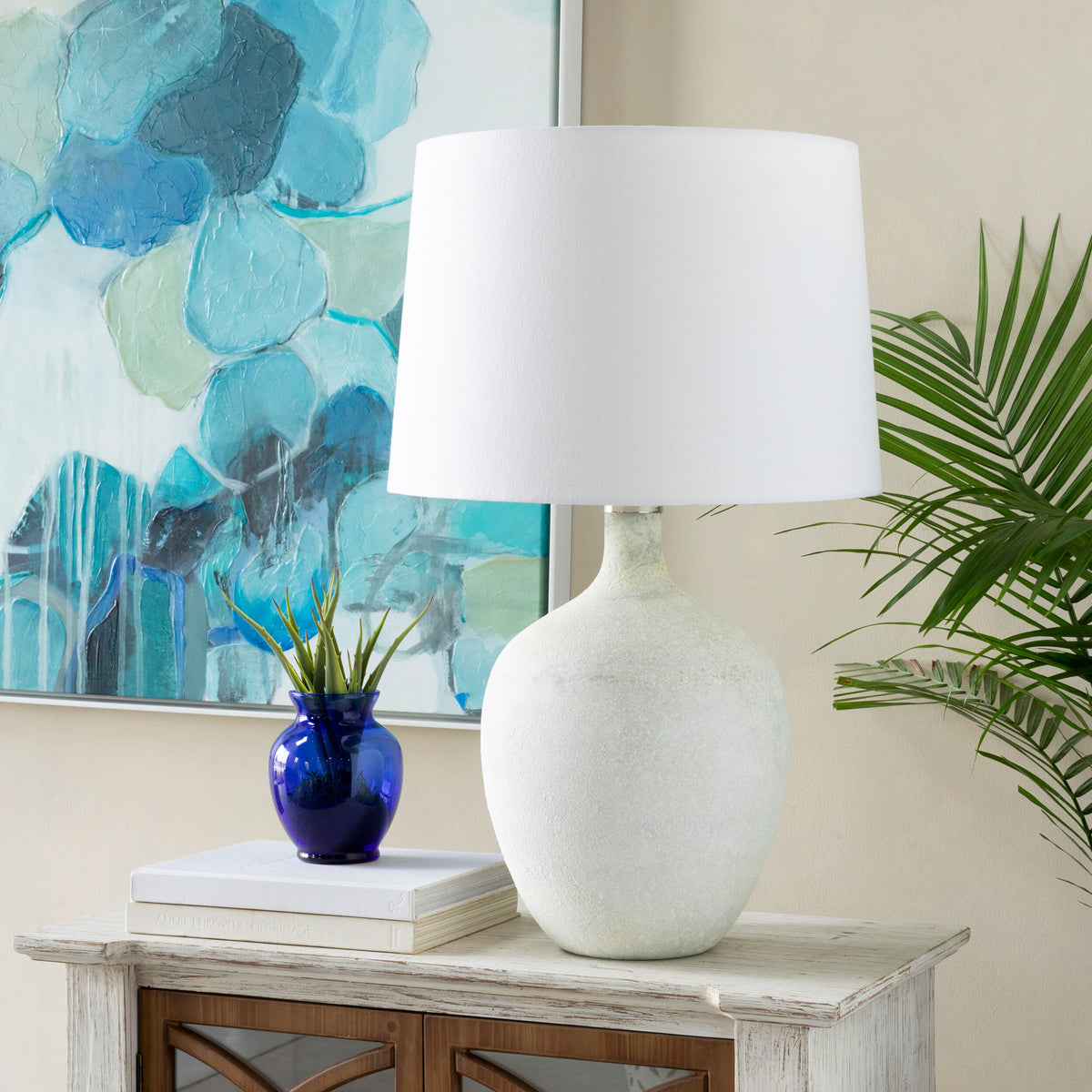 Dupree 28" Glass Table Lamp, Marbled White