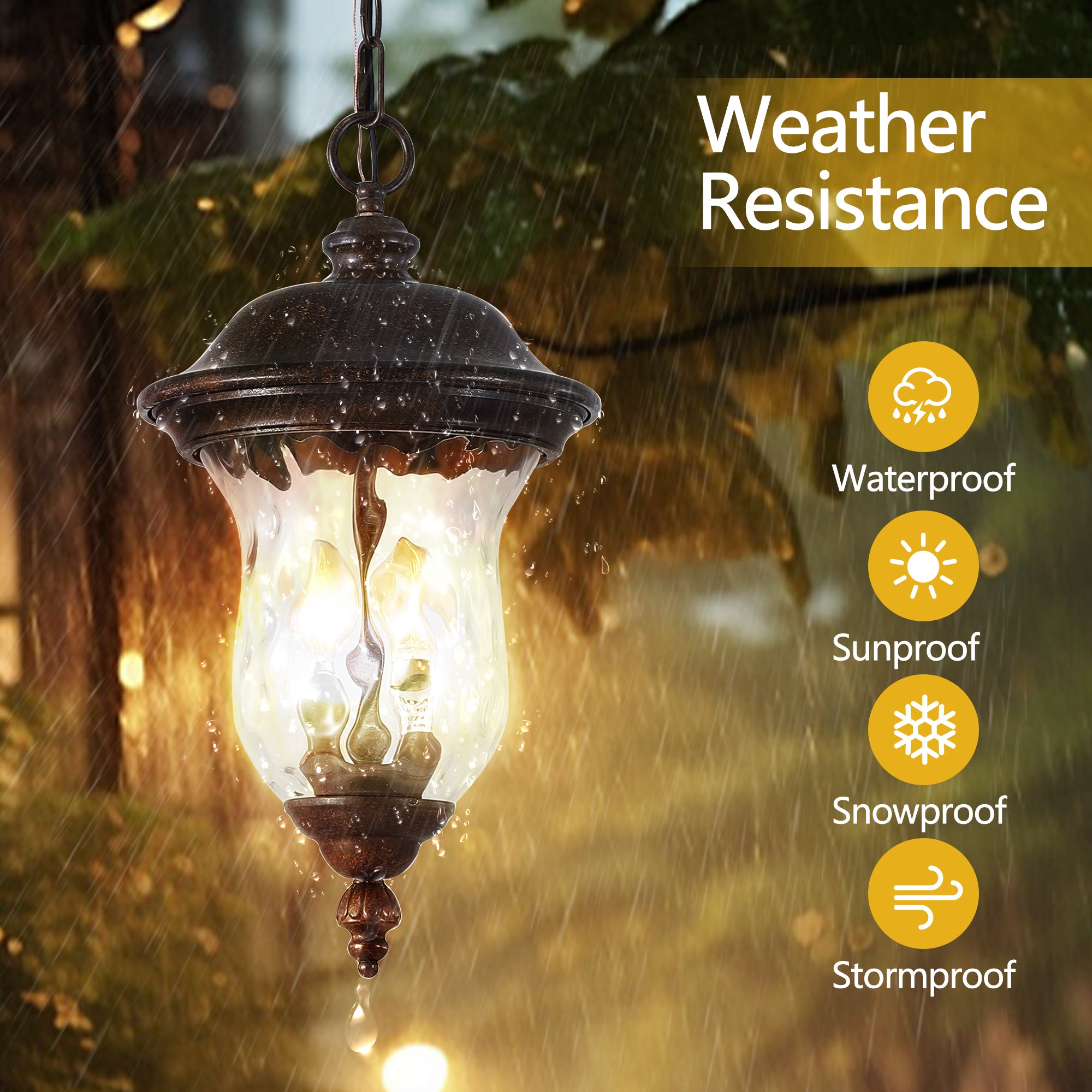 19"(H) Rustic Outdoor Hanging Lantern Pendant Light