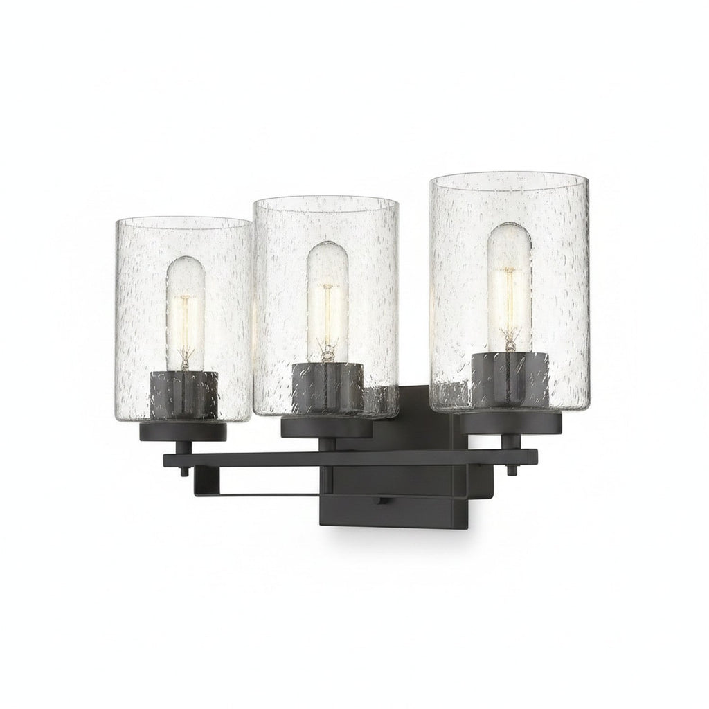 Bronze Metal and Textured Glass Three Light Wall Sconce - hero