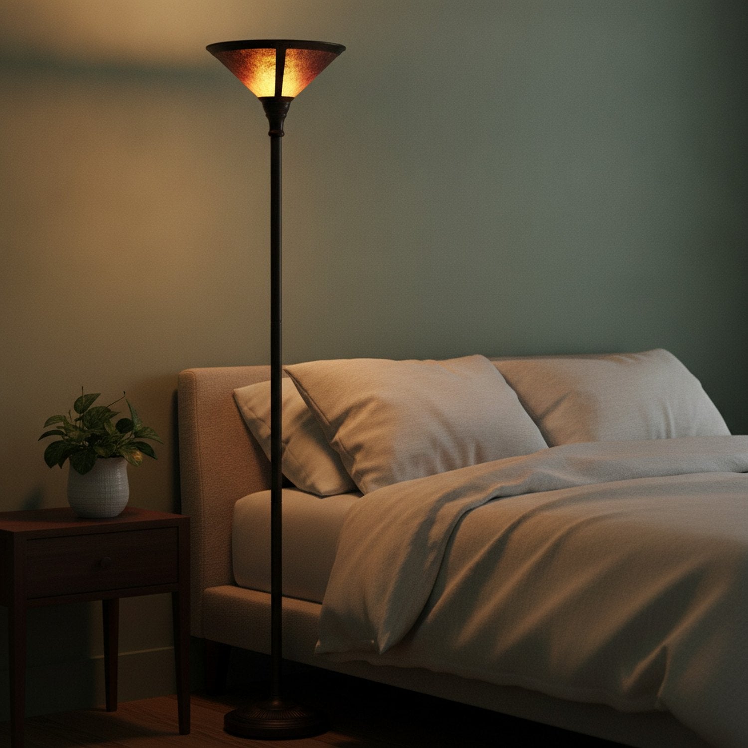 71" Rusted Torchiere Floor Lamp With Brown Dome Shade - L3