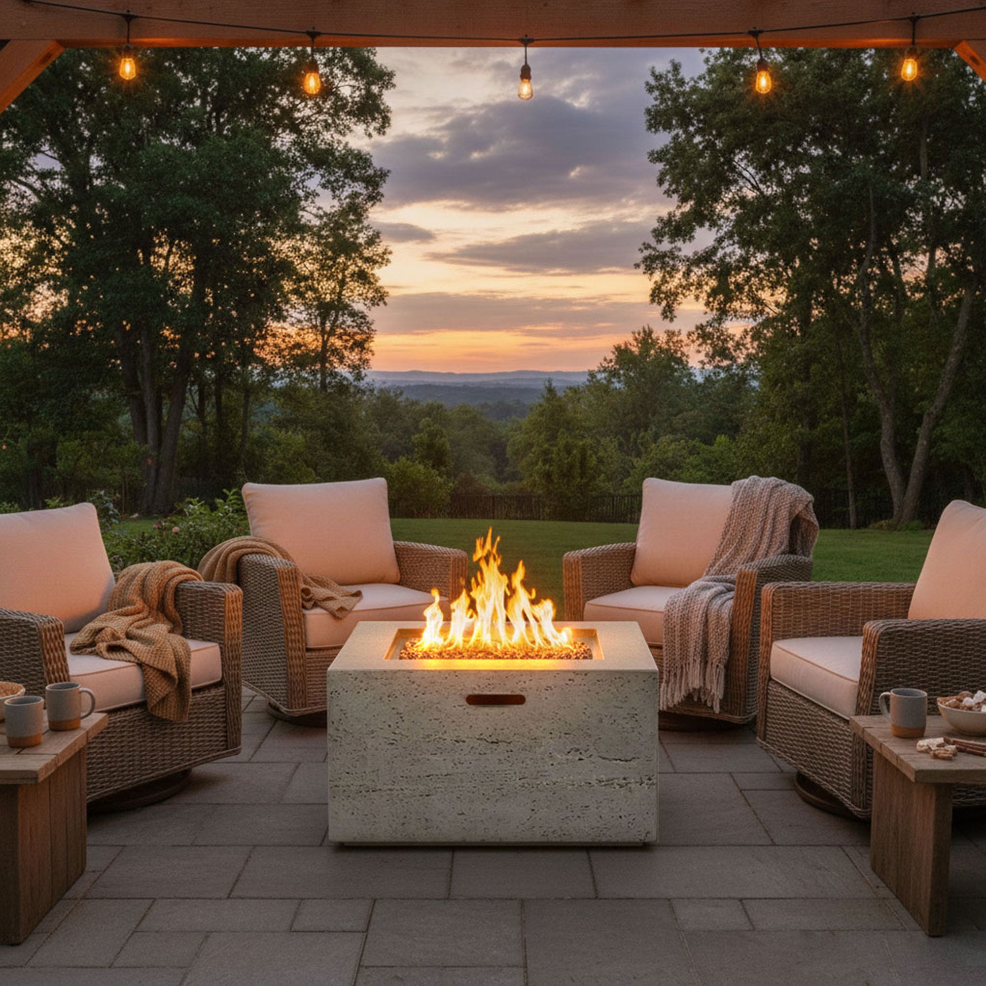 U_Style MGO Outdoor Square Fire Pit with Steel Burner