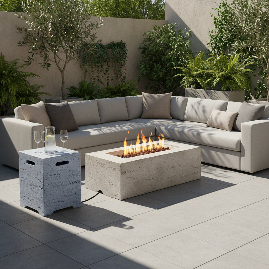 U_STYLE 2-in-1 Outdoor Fire Pit & Propane Tank Stand Set