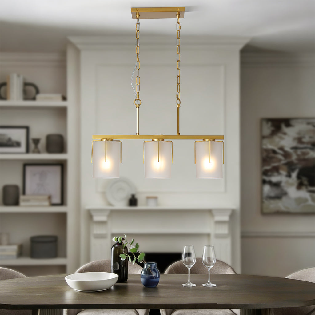Modern Gold 3-Light Linear Chandelier