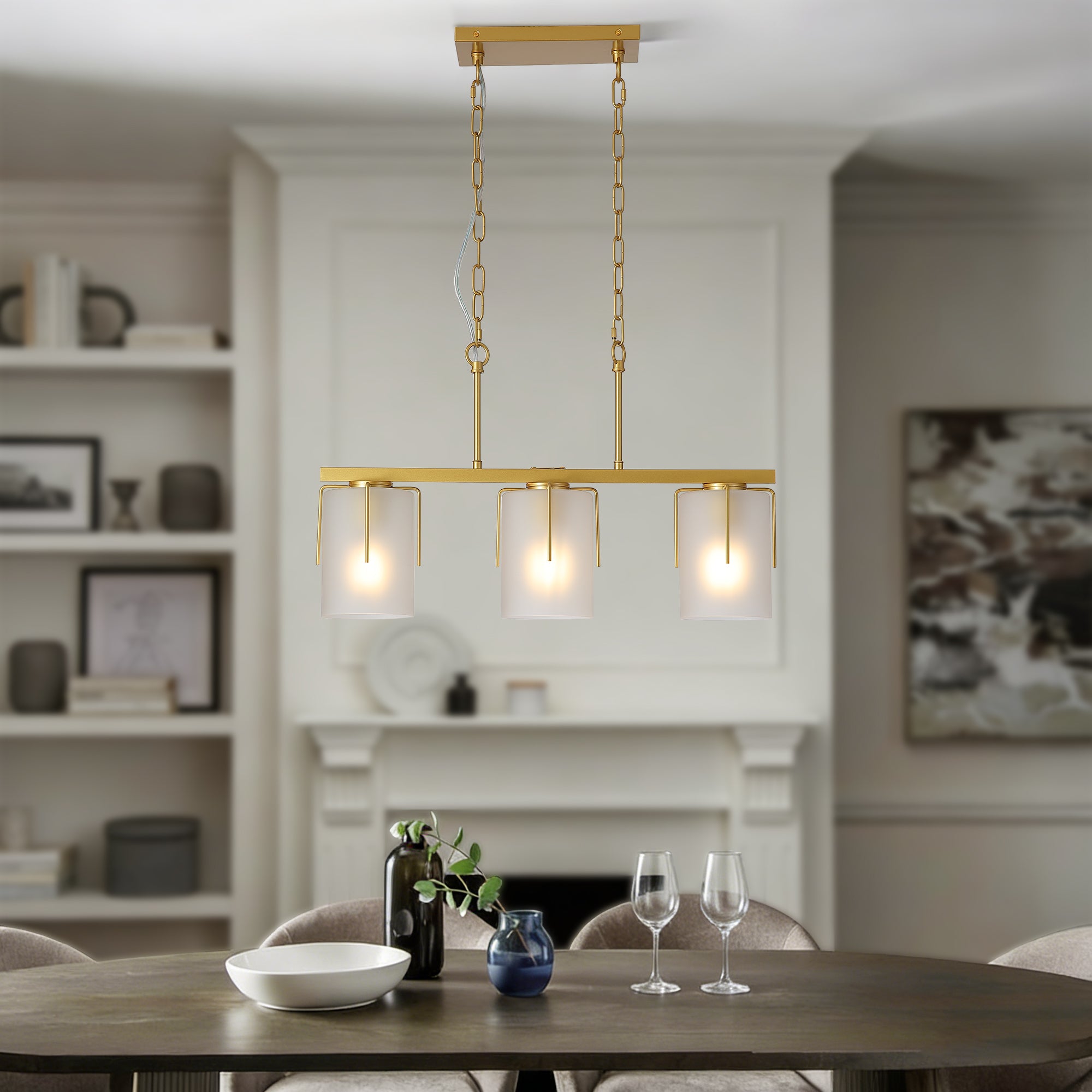 Modern Gold 3-Light Linear Chandelier