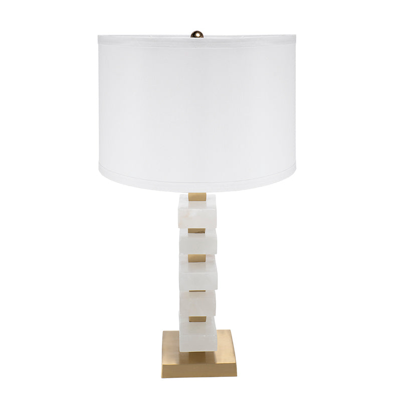 D15x26.7" White and Gold Alabaster Slab Table Lamp (Lamp