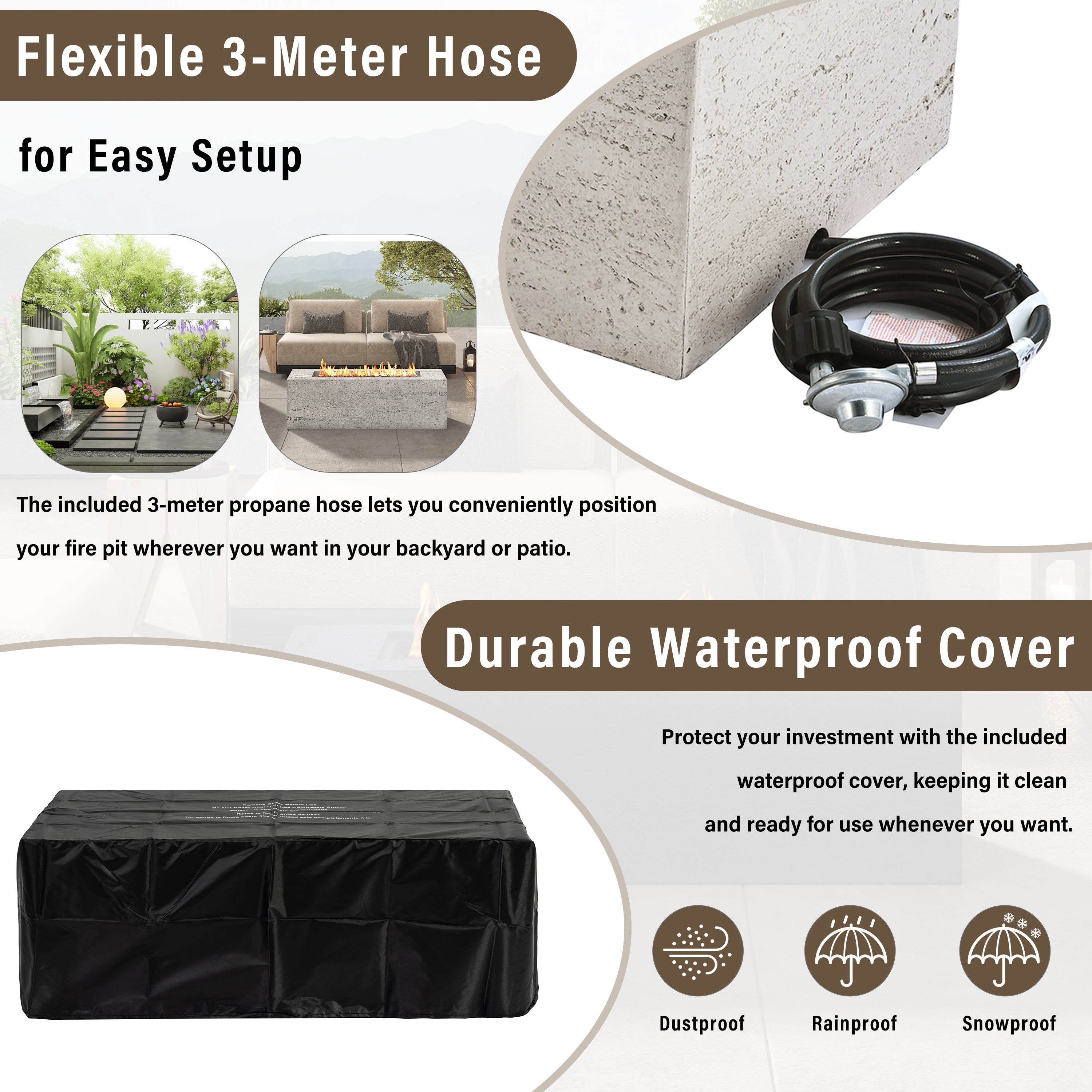 U_STYLE Outdoor Rectangular Propane Fire Pit 40000 BTU