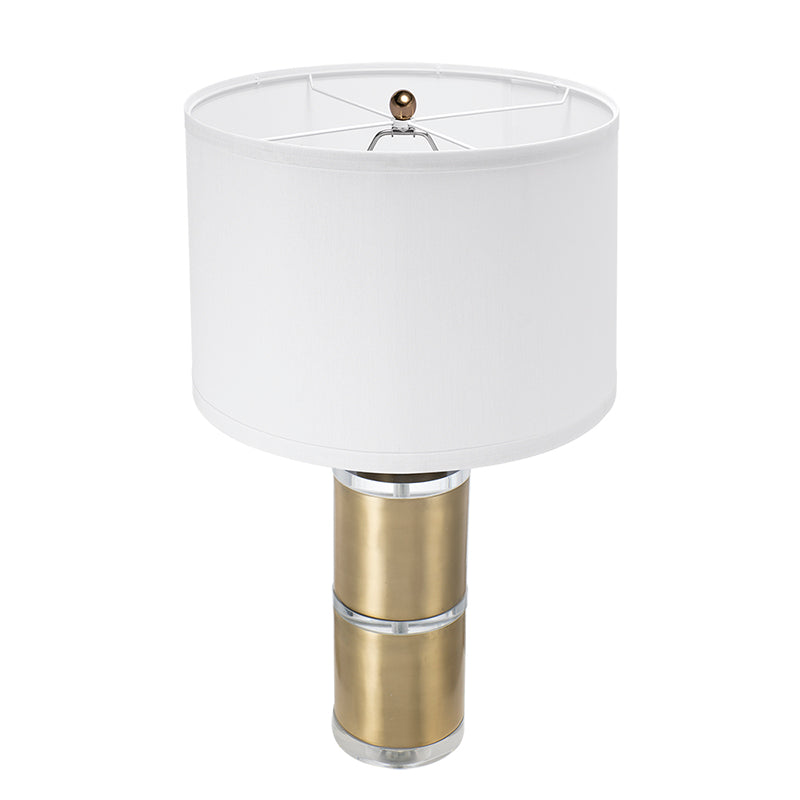 D15x25.5" Gold and White Cylinder Table Lamp with Drum