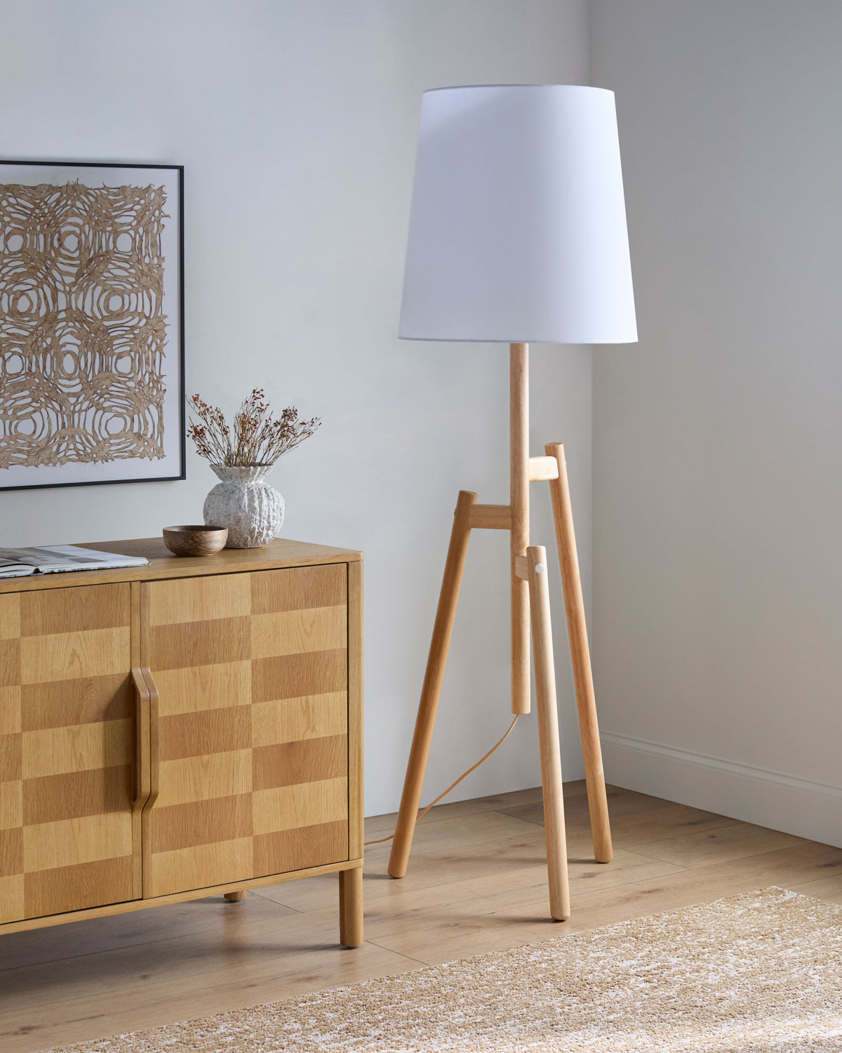 Einar 68" Rubber Wood Floor Lamp, Painted Wheat