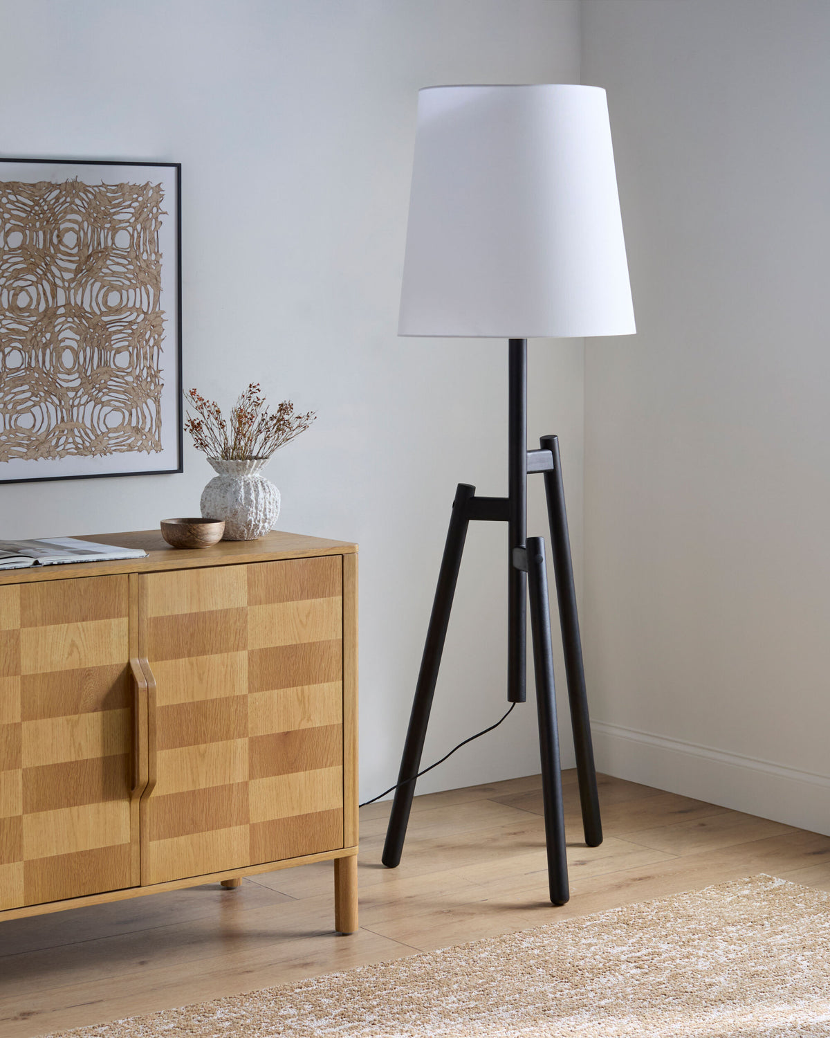 Einar 68" Rubber Wood Floor Lamp, Painted Black