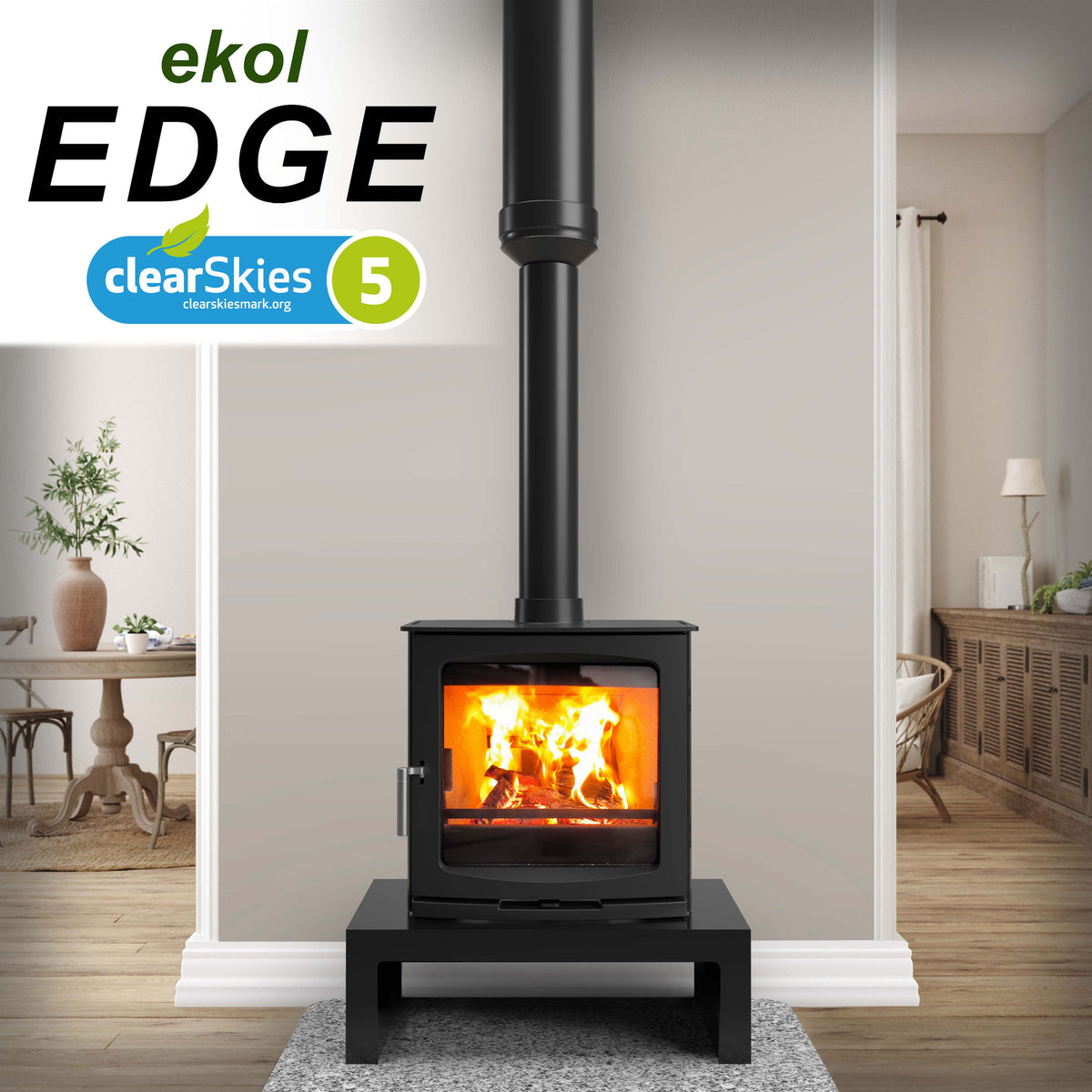 5kW Wood Burning Stove — Ekol Edge Log Burner, DEFRA Exempt