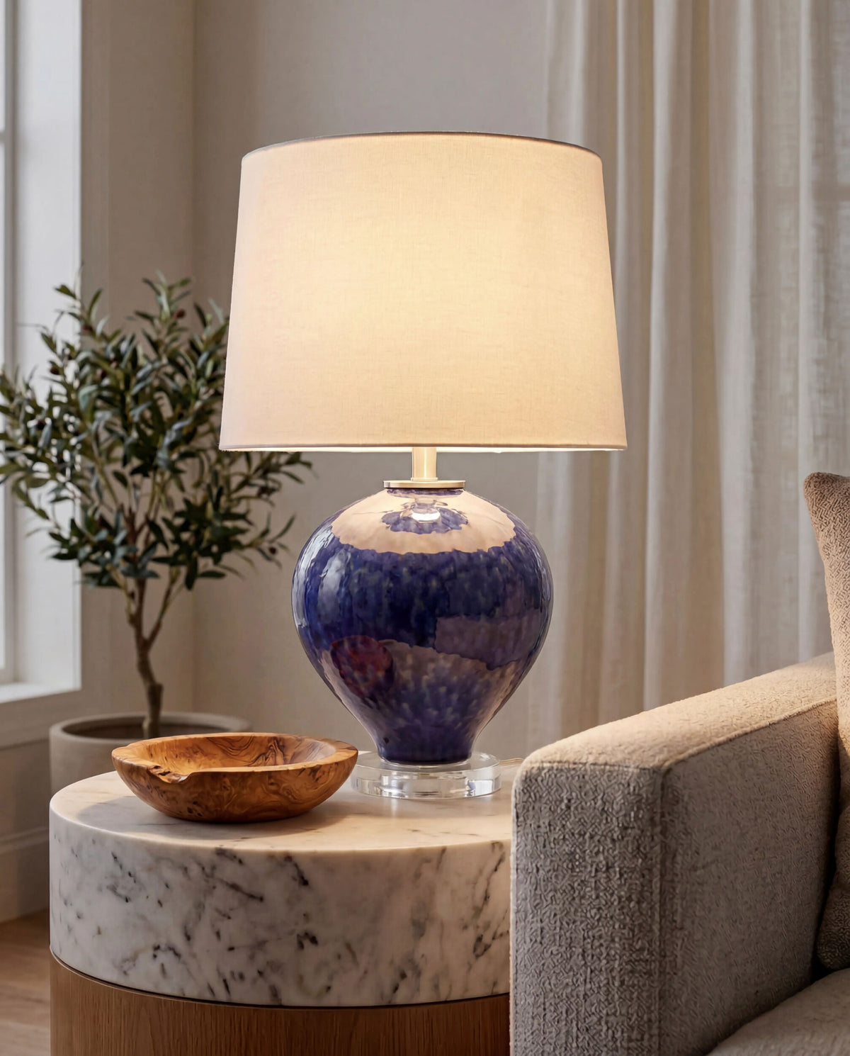 Elvian 25" Glass Table Lamp, Glazed Dark Blue