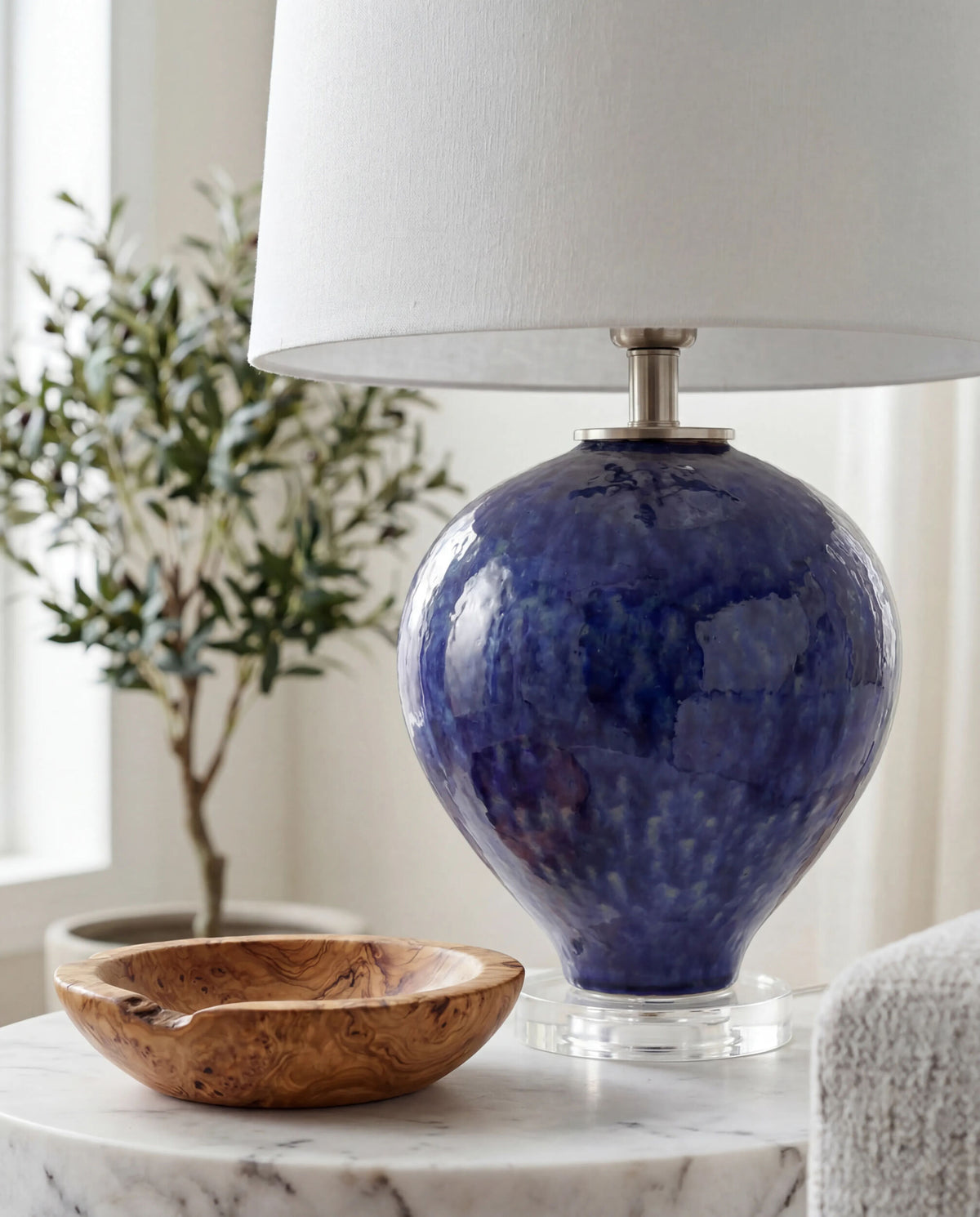 Elvian 25" Glass Table Lamp, Glazed Dark Blue