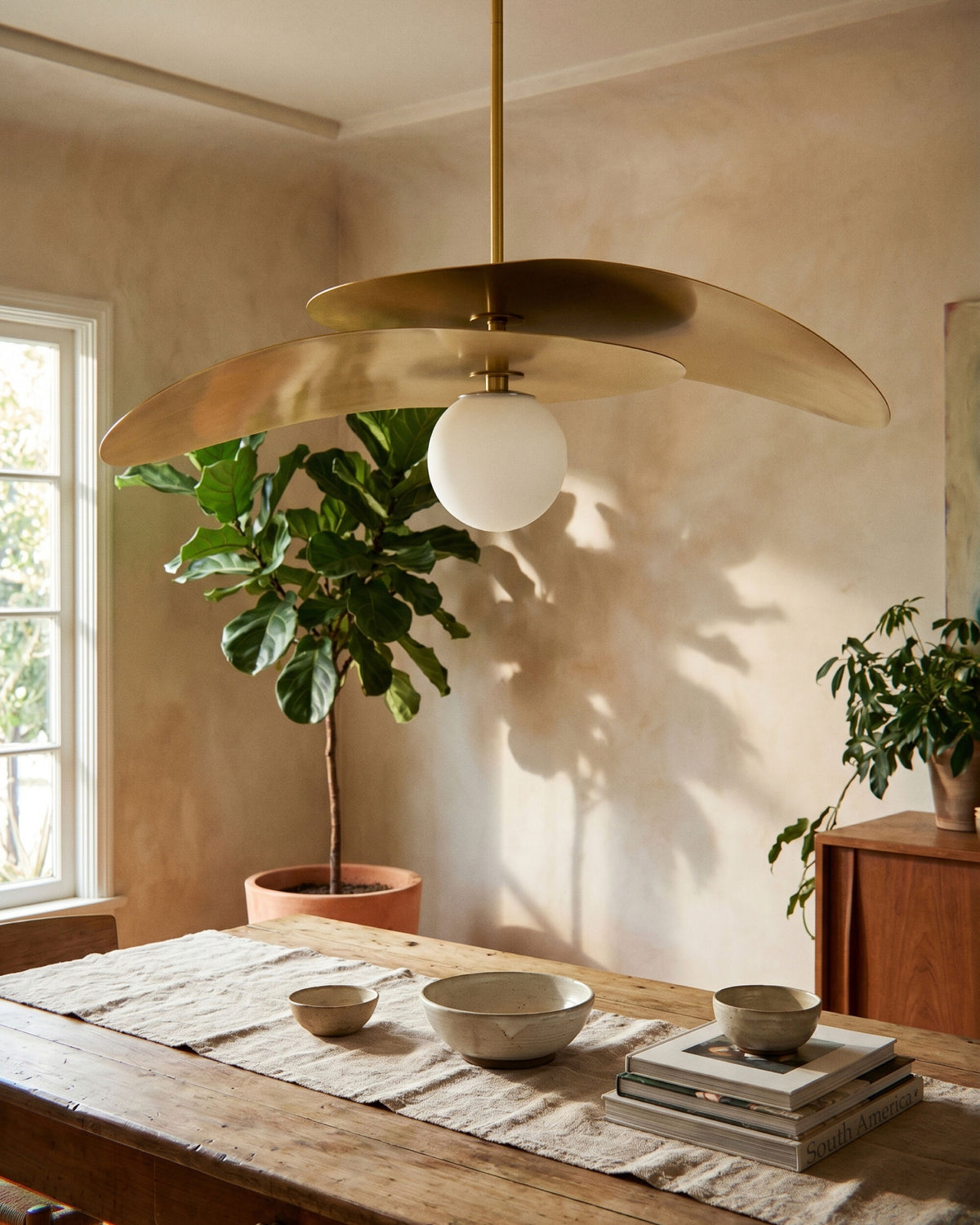 Elvessa Iron Pendant Light, Electroplated Metallic Brass