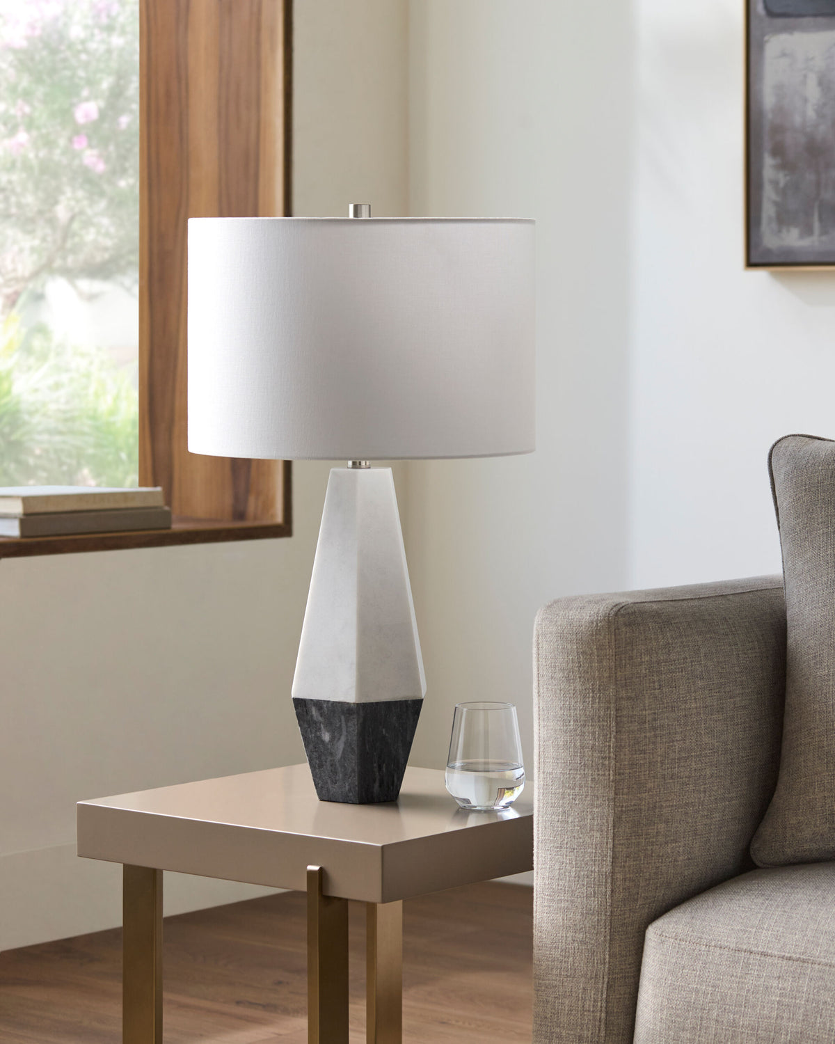 Enliven 26" Marble Table Lamp, Natural White, Natural Gray