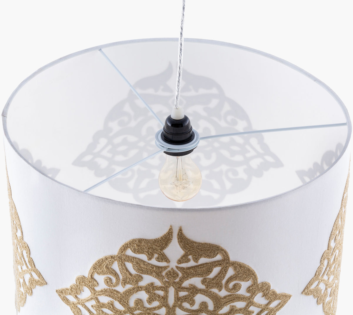 Elisa fabric Pendant Light, Powder Coated White, Gold