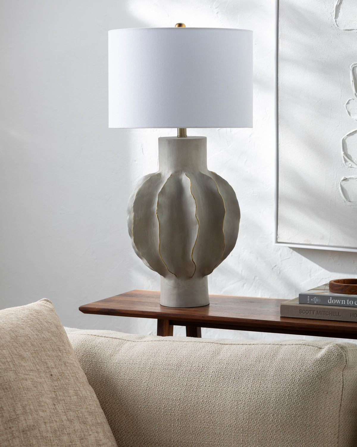 Eterne 30" Resin Table Lamp, Painted Light Gray