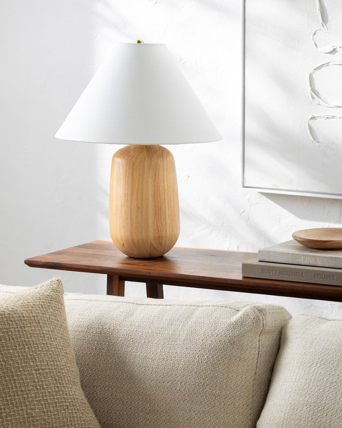 Evan 22" Wood Veneer Table Lamp, Natural Beige
