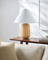 Evan 22" Wood Veneer Table Lamp, Natural Beige