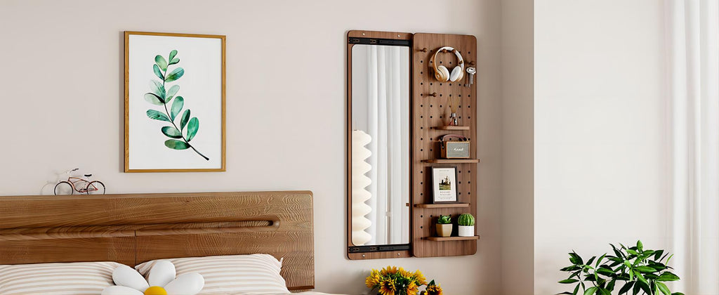 Sloane Sliding-Panel Mirror with Storage, Walnut