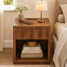 Fluted Wide Nightstand with Drawer, Mid-Century Bedside Table